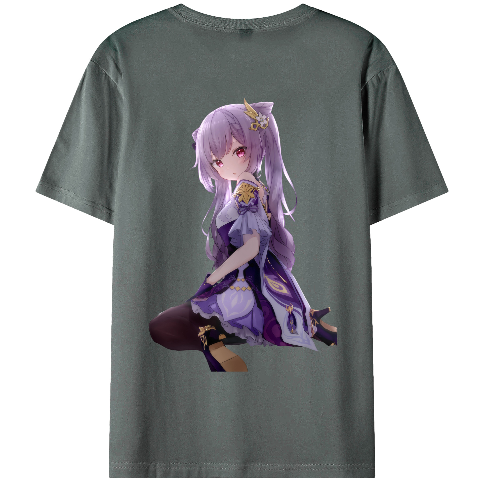 げんし神 刻晴 こくせい genshin Kokusei 綿100％ メンズ半袖Tシャツ（バックプリント） 通気性